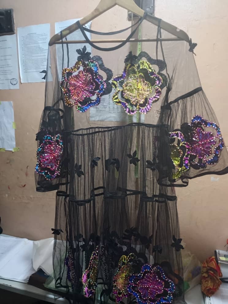 Net gypsy short gown with ankara patches
